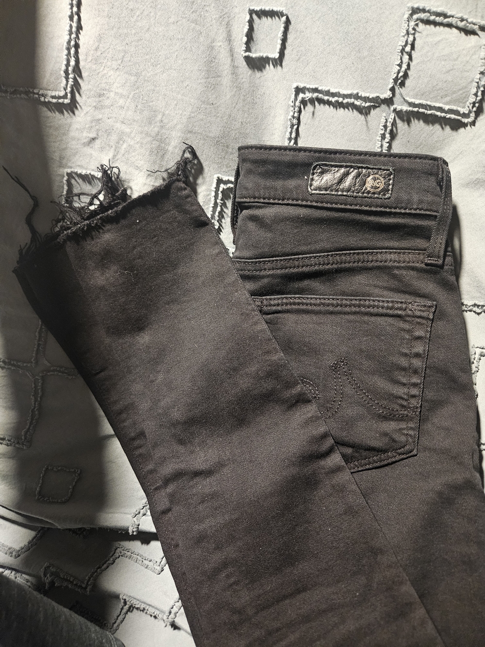AG Adriano Goldschmied Black Frayed Hem Skinny Jeans